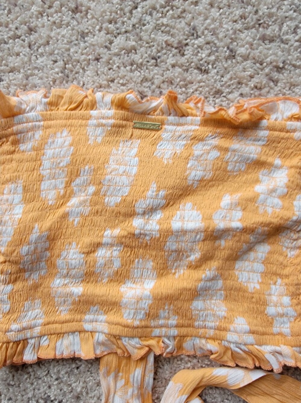 Billabong So Extra Crop Top Orange Peel Smocked Top - Size S - Picture 4 of 7